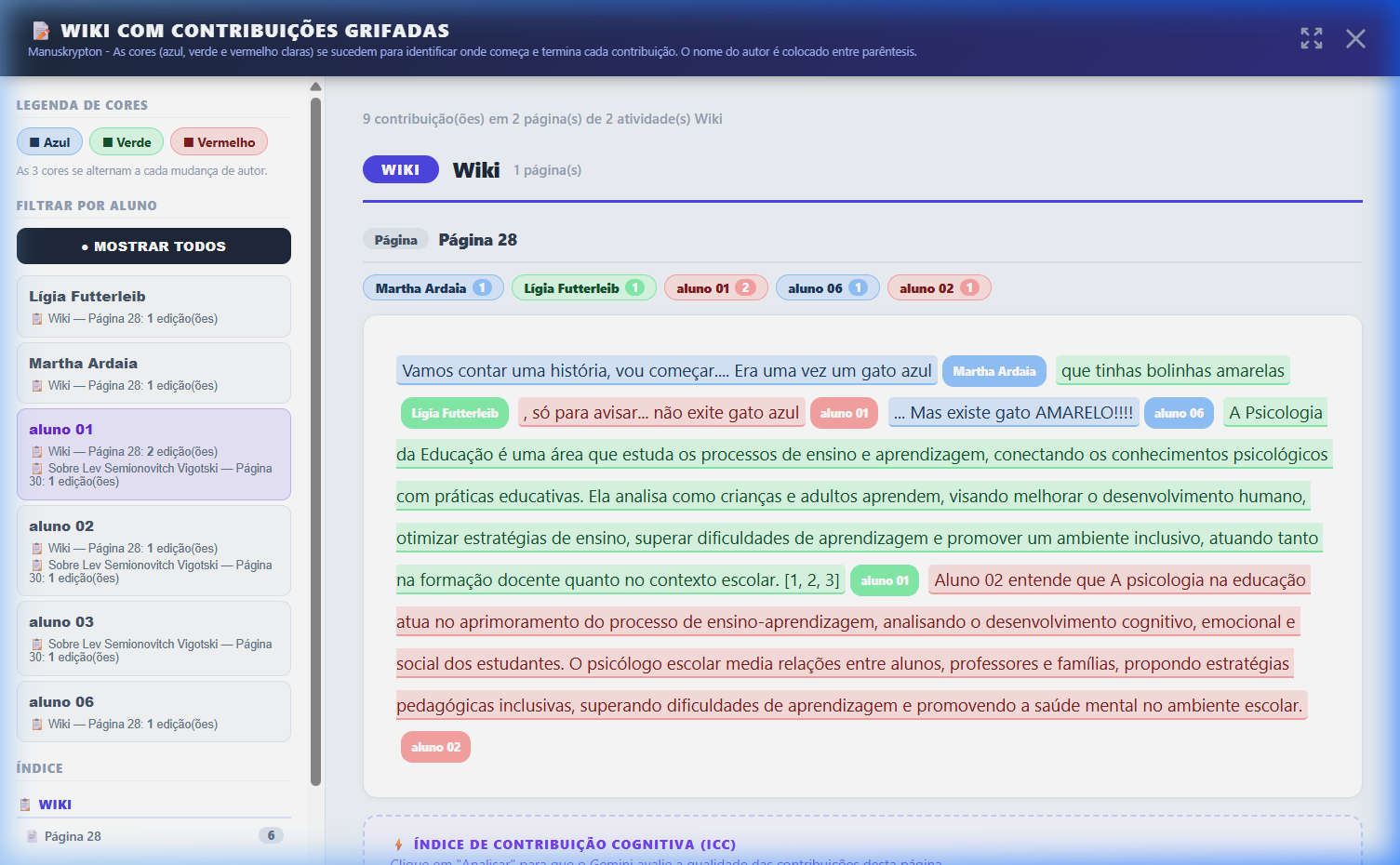 Wiki com Contribuições Grifadas por Aluno